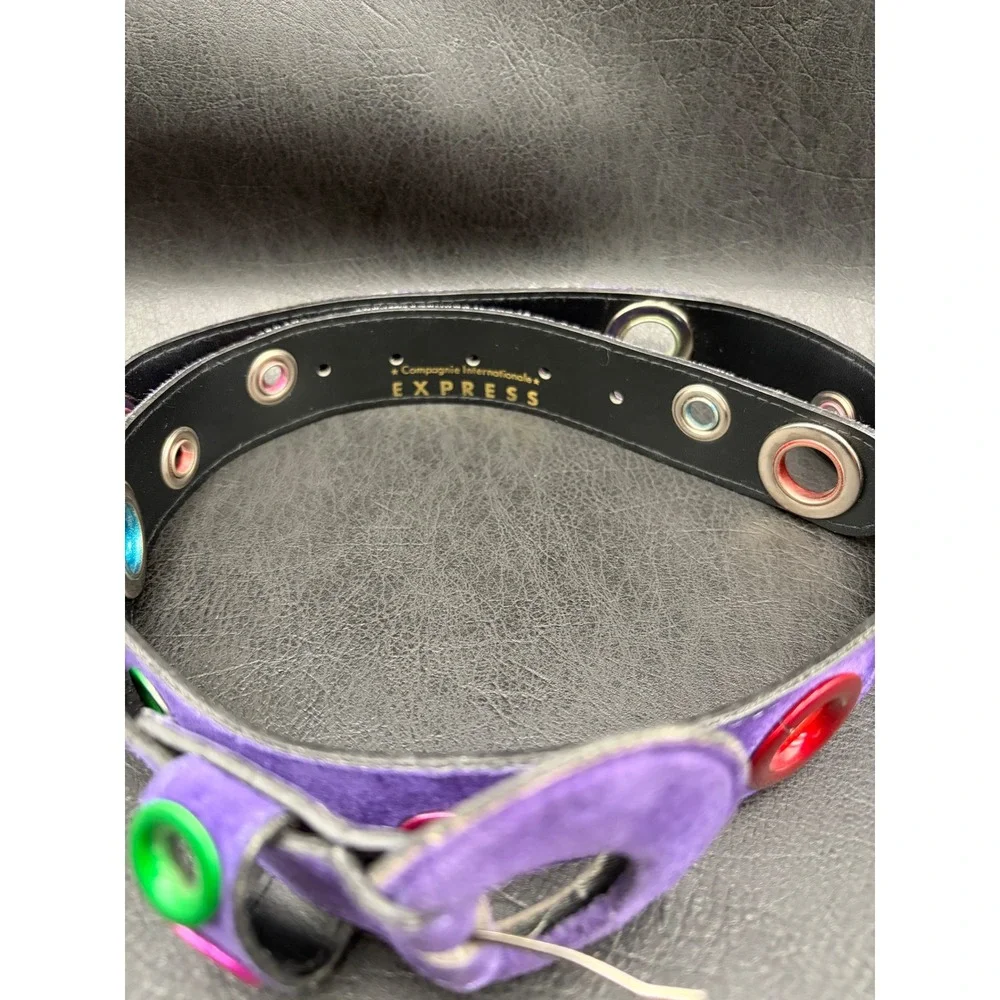 Vintage Compagnie Internationale Express Purple Suede Belt Colorful Grommets 90s